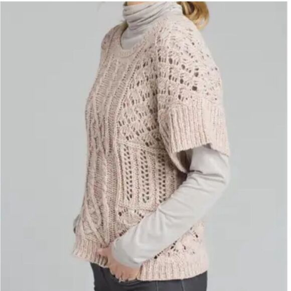 PRANA Rose Pink‎ crocheted chunky Cable knit Sweater Small - Picture 6 of 11